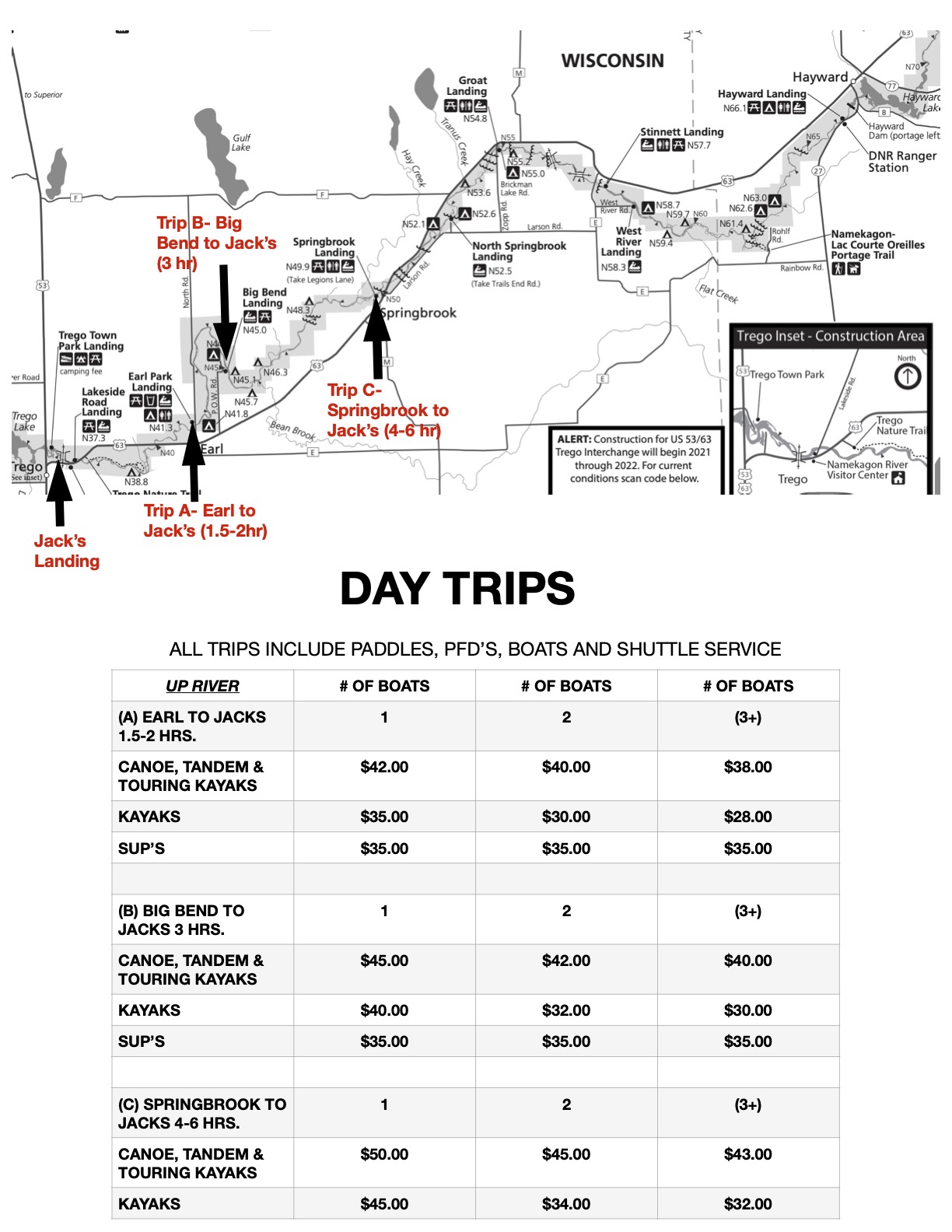Jack's Canoe Rental » Pricing